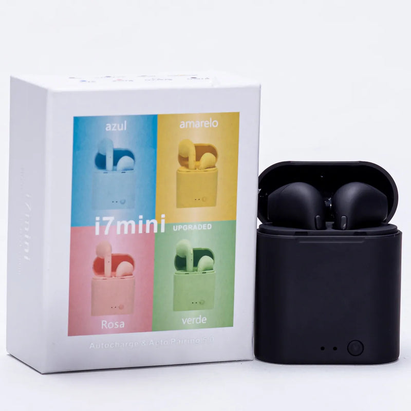 i7Mini TWS 5.0, Fone de ouvido intra-auricular esportivo com microfone, caixa de carregamento,, música