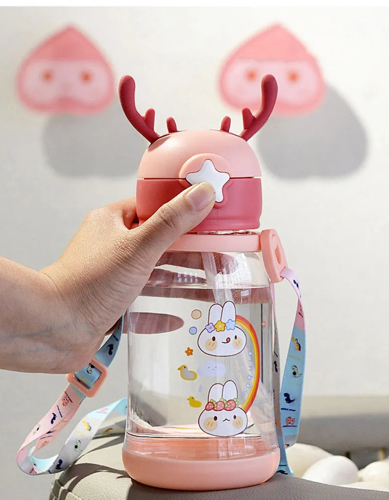 Garrafa de Água Infantil Portátil Alce Com Desenho Multicolorido Para Criança