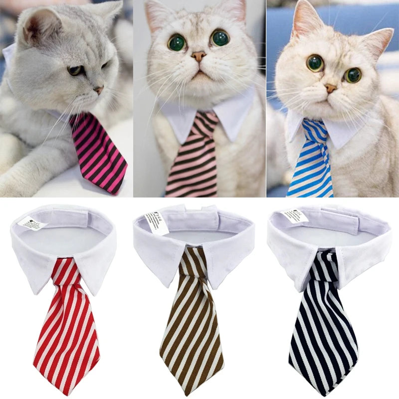 2021 New Fashion Dog Cat Striped Bow Tie Collar Pet Adjustable Neck Tie White Collar for puppy cats pets acessorios dog collar