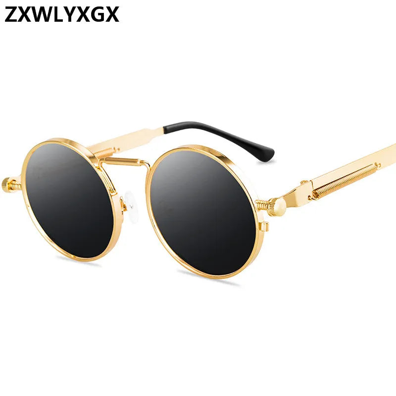 Óculos de sol estilo punk vintage masculino retro redondo armação de metal feminino óculos de sol moda gafas sol mujer uv400