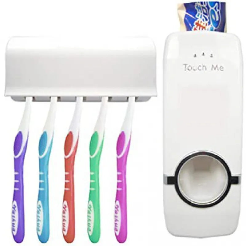 Distribuidor aplicador de pasta de dente e suporte de escova para uso em banheiro