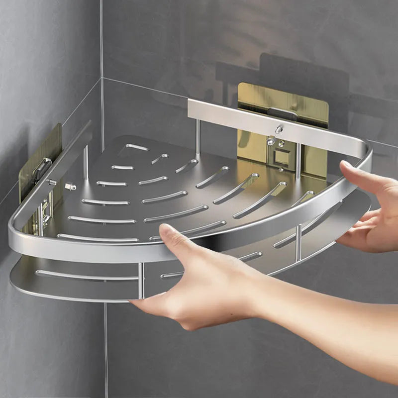 Prateleira do banheiro organizador de armazenamento cozinha liga alumínio shampoo rack chuveiro acessórios do banheiro sem broca prateleira