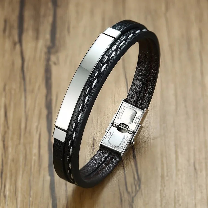 Delysia King 2021 Pulseira masculina de couro na moda pulseira de lazer cor contraste pulseira de aço inoxidável