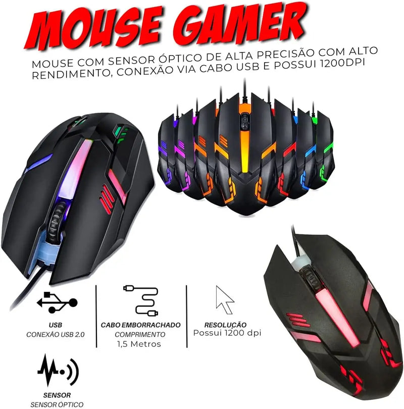 2023 NEW Kit Mobilador Para Celular Gamer  Led Rgb + Mouse Gamer 1600dpi + Suporte Celular + Conectores (TIPO C) FRETE GRATIS