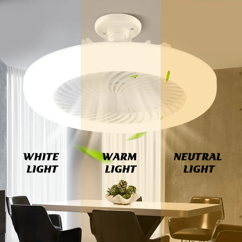 Ventiladores de teto com controle remoto e luz LED Ventilador de lâmpada E27 Base conversora inteligente e silencioso Ventiladores de teto para quarto e sala de estar