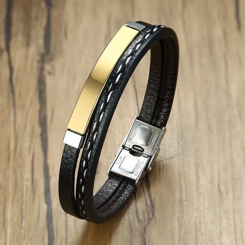 Delysia King 2021 Pulseira masculina de couro na moda pulseira de lazer cor contraste pulseira de aço inoxidável