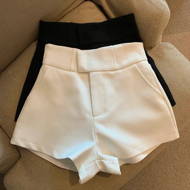 Mexzt y2k streetwear preto shorts feminino elegante cintura alta branco uma linha perna larga terno curto sexy clube magro quente calças curtas novo